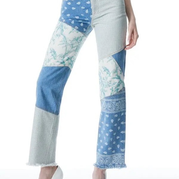 NWOT Alice + Olivia Patchwork Bootcut Jeans - Picture 1 of 4
